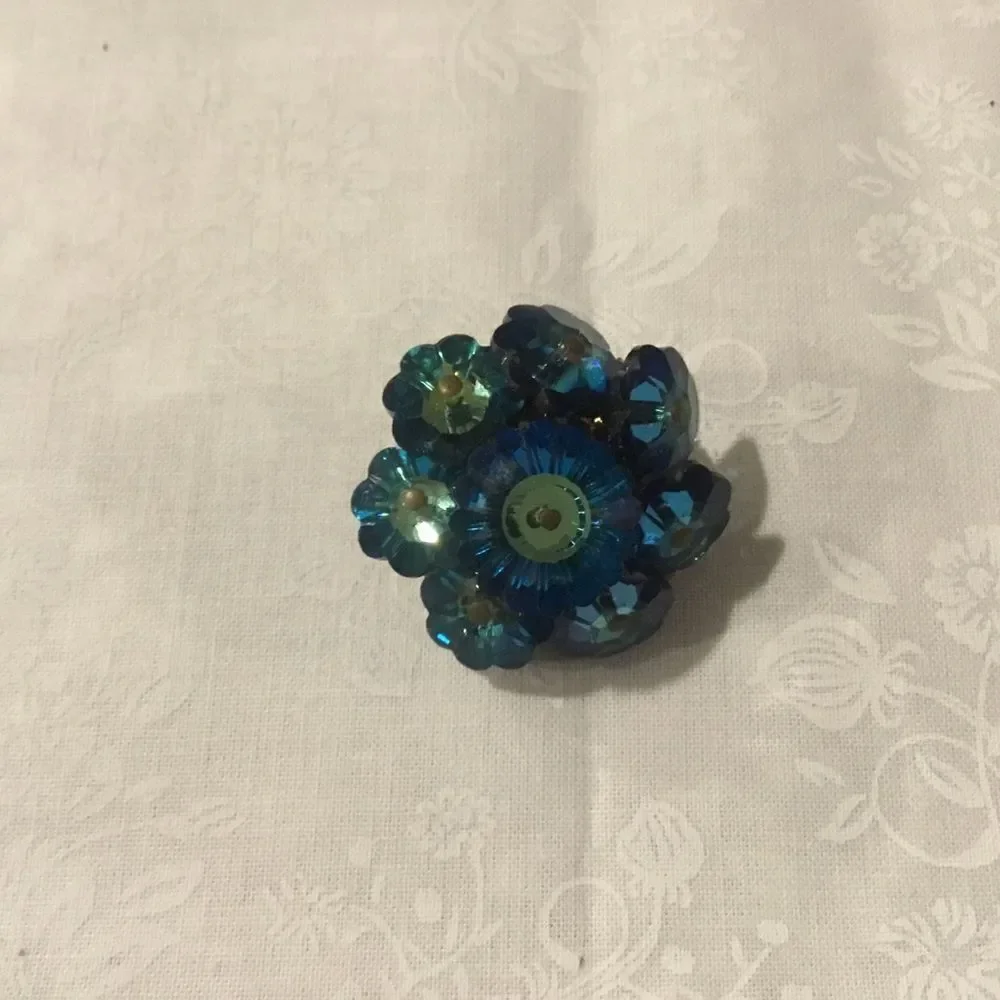 Vintage Bright Blues Sequin Crystal Pin